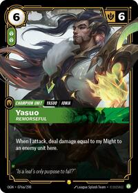 Yasuo - Remorseful (Alternate Art) — Riftbound Showcase card