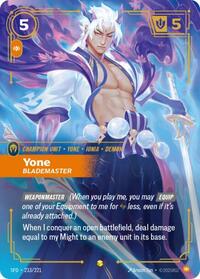 Yone - Blademaster (Overnumbered) — Riftbound Showcase card