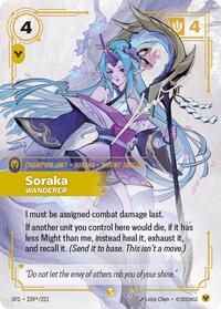 Soraka - Wanderer (Signature) — Riftbound Showcase card