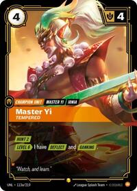 Master Yi - Tempered (Alternate Art) — Riftbound Showcase card