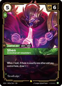 Shen - Scourge of Shadows (Alternate Art) — Riftbound Showcase card