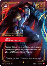 Zed - From the Shadows (Overnumbered) — Riftbound Showcase card