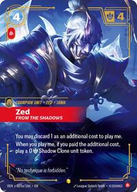 Zed - From the Shadows (Alternate Art) — Riftbound Showcase card