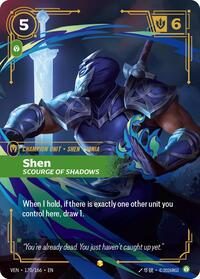 Shen - Scourge of Shadows (Overnumbered) — Riftbound Showcase card